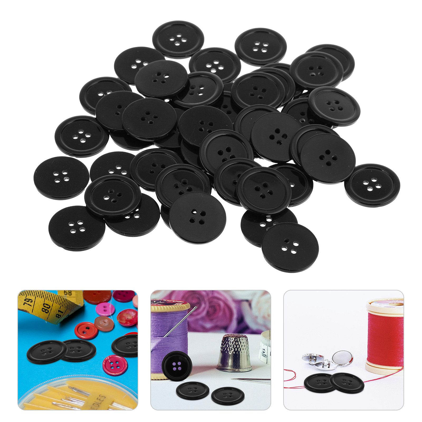 Resin Crafts Diy - 50 Stück Schwarze Runde Harz-Nähknöpfe mit