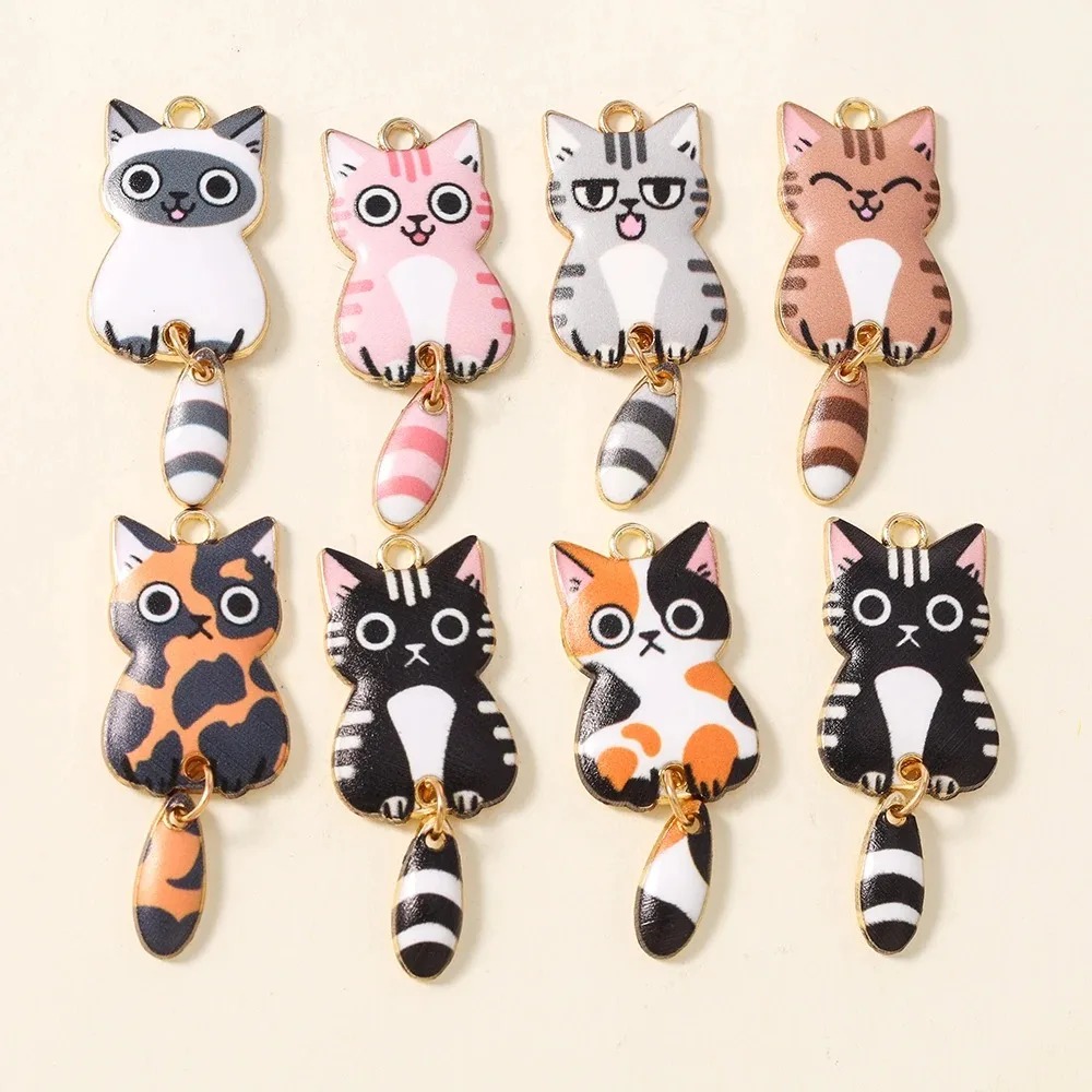 Resin Craft Supplies - 10 Stück 16×39mm niedliche Cartoon-Katzen-Harzanhänger, schöne