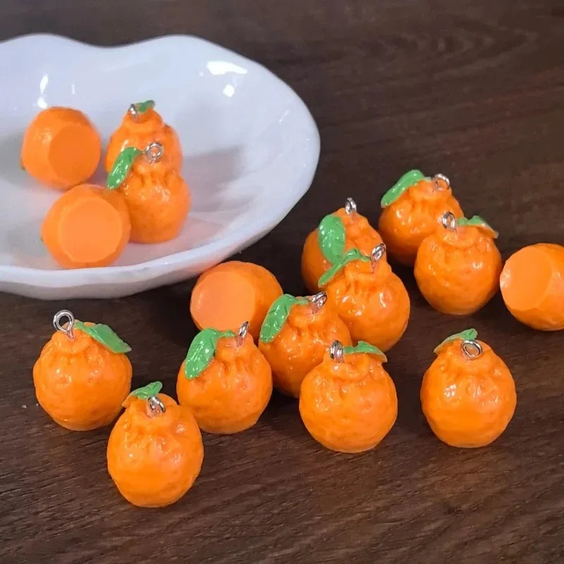 Resin Craft Supplies - 10 Stück 3D-Simulations-Dekopon-Mandarinen-Harzanhänger, künstliche Frucht-Tangerine-Anhänger, DIY-Bastelbedarf